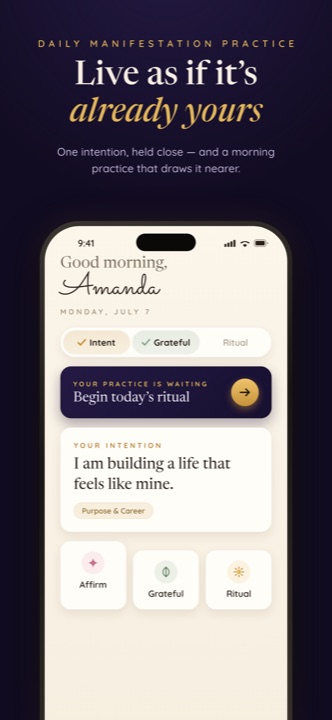 Shyne home screen — daily practice ledger and today's intention